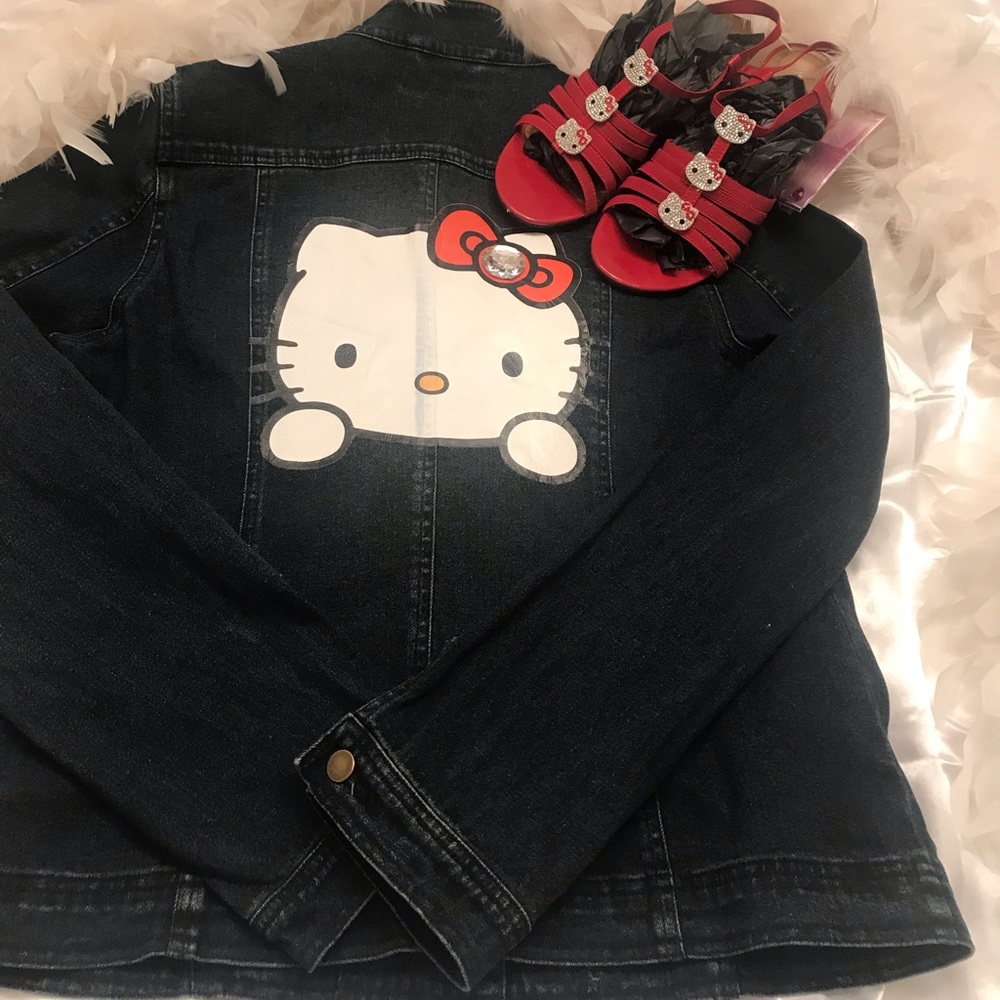 Adorable vintage y2k custom hello kitty jean jacket 🍒❤️ - Picture 1 of 13